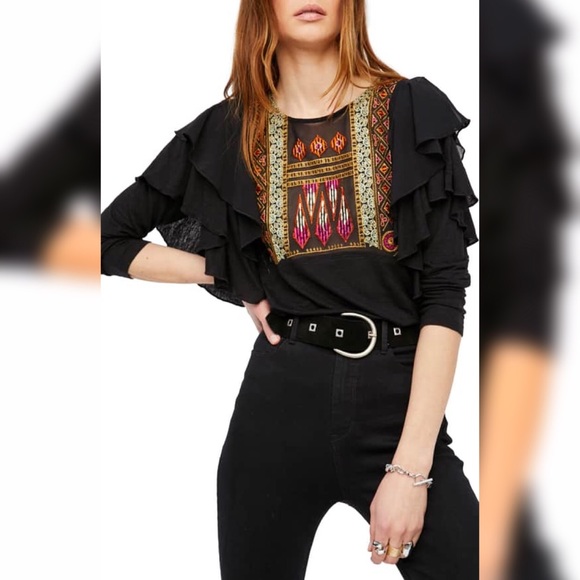 New Free People La Cienga Ruffle Top S - Picture 2 of 7